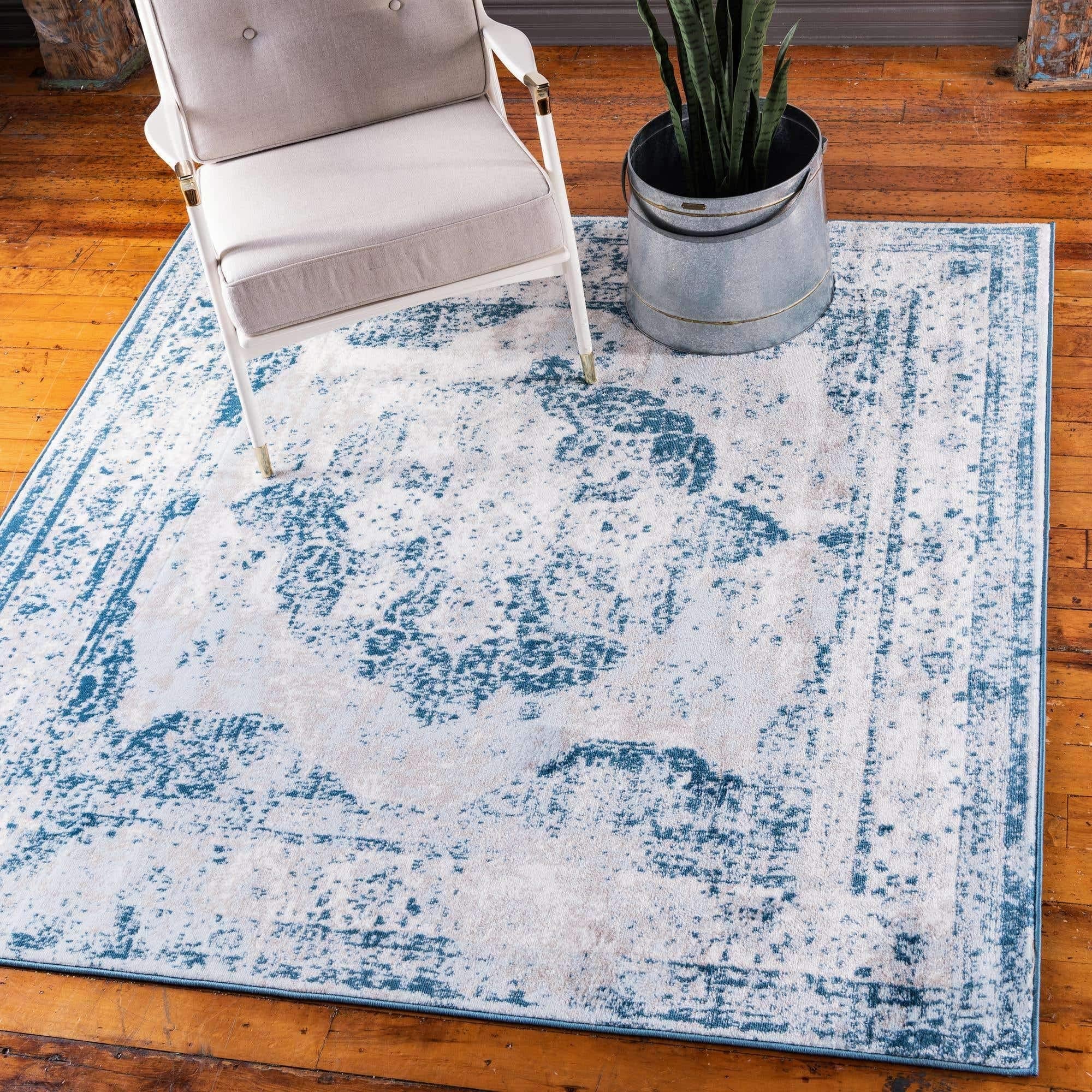 Unique Loom Sofia Collection Area Rug - Salle Garnier (5 1 Square, Blue/ Ivory)