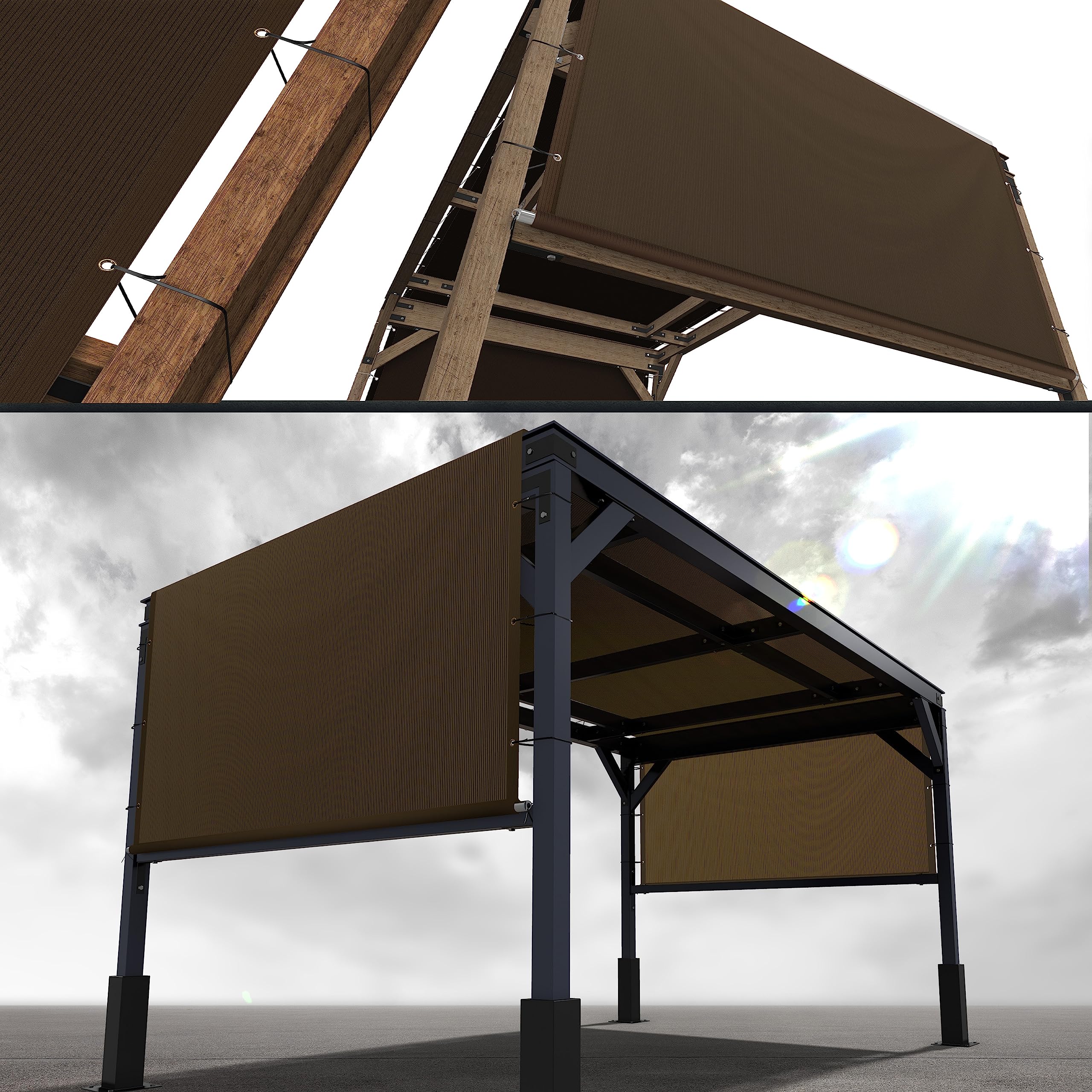 Royal Shade 10' W X 11' L Brown Pergola Sun Shade Canopy Replacement Cover With Stainless Steel Weighted Rods, 95% Uv Blockage,