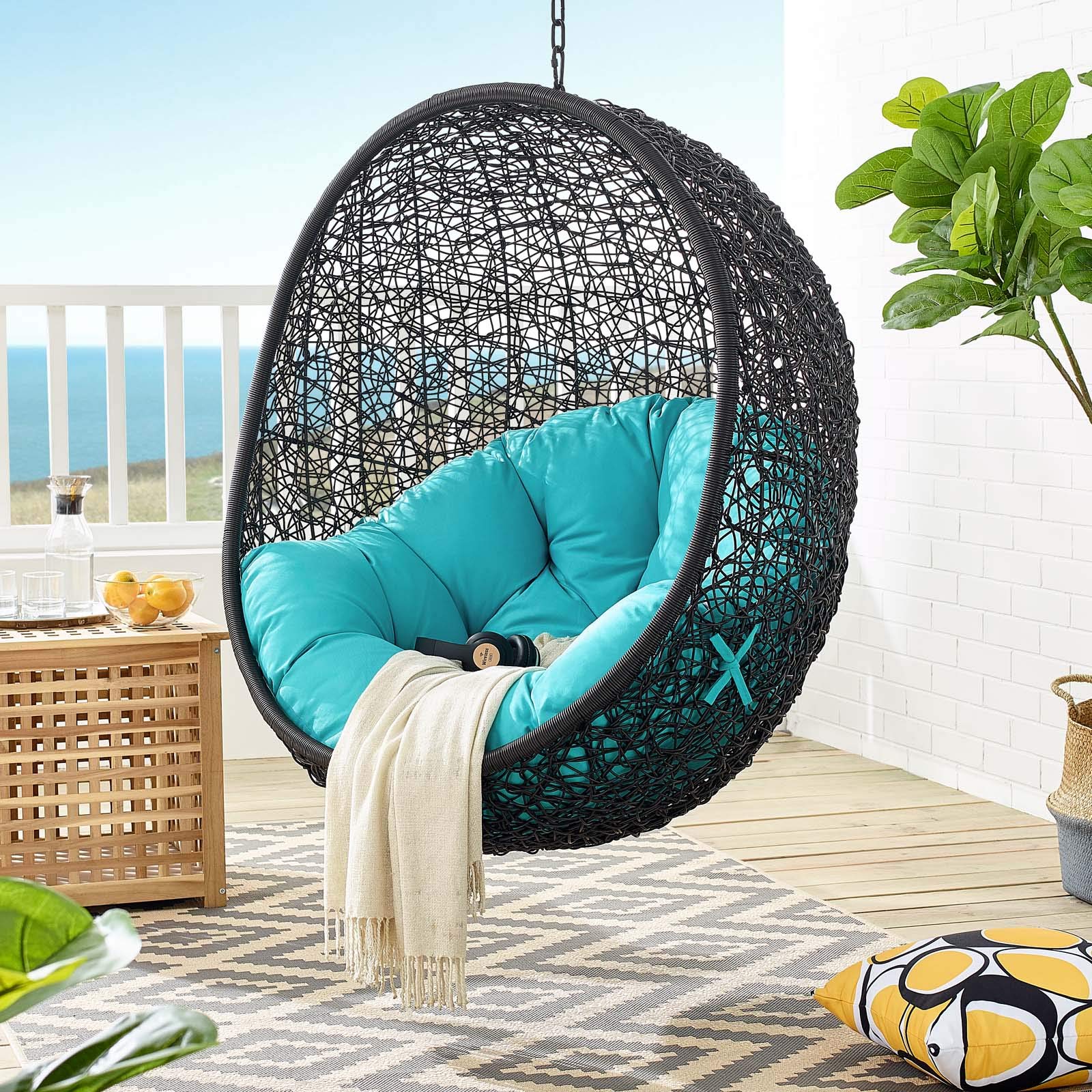 Modway Eei-739-Trq-Set Encase Swing Outdoor Patio Lounge Chair, With Stand, Turquoise
