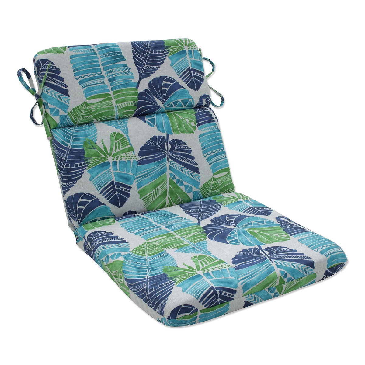 Pillow Perfect Outdoor/Indoor Round Corner Chair Cushion, 40.5' X 21', Blue Hixon Caribe