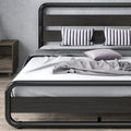 Sha Cerlin King Size Platform Bed Frame With Wooden Headboard And Footboard, Heavy Duty Metal Bed Frame With 10' Under-Bed Storage, Noise-Free, No Box Spring Needed, Black