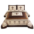 Western Peak Western Peak 3 Pc Western Texas Cross Lodge Barbed Wire Quilt Bedspread Oversize Comforter (Beige, King)