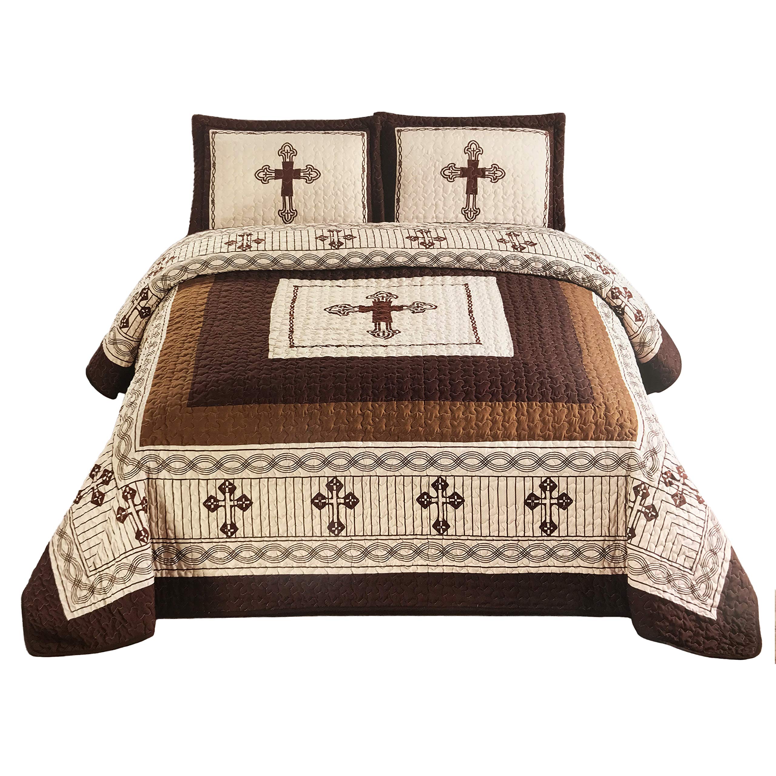 Western Peak Western Peak 3 Pc Western Texas Cross Lodge Barbed Wire Quilt Bedspread Oversize Comforter (Beige, King)