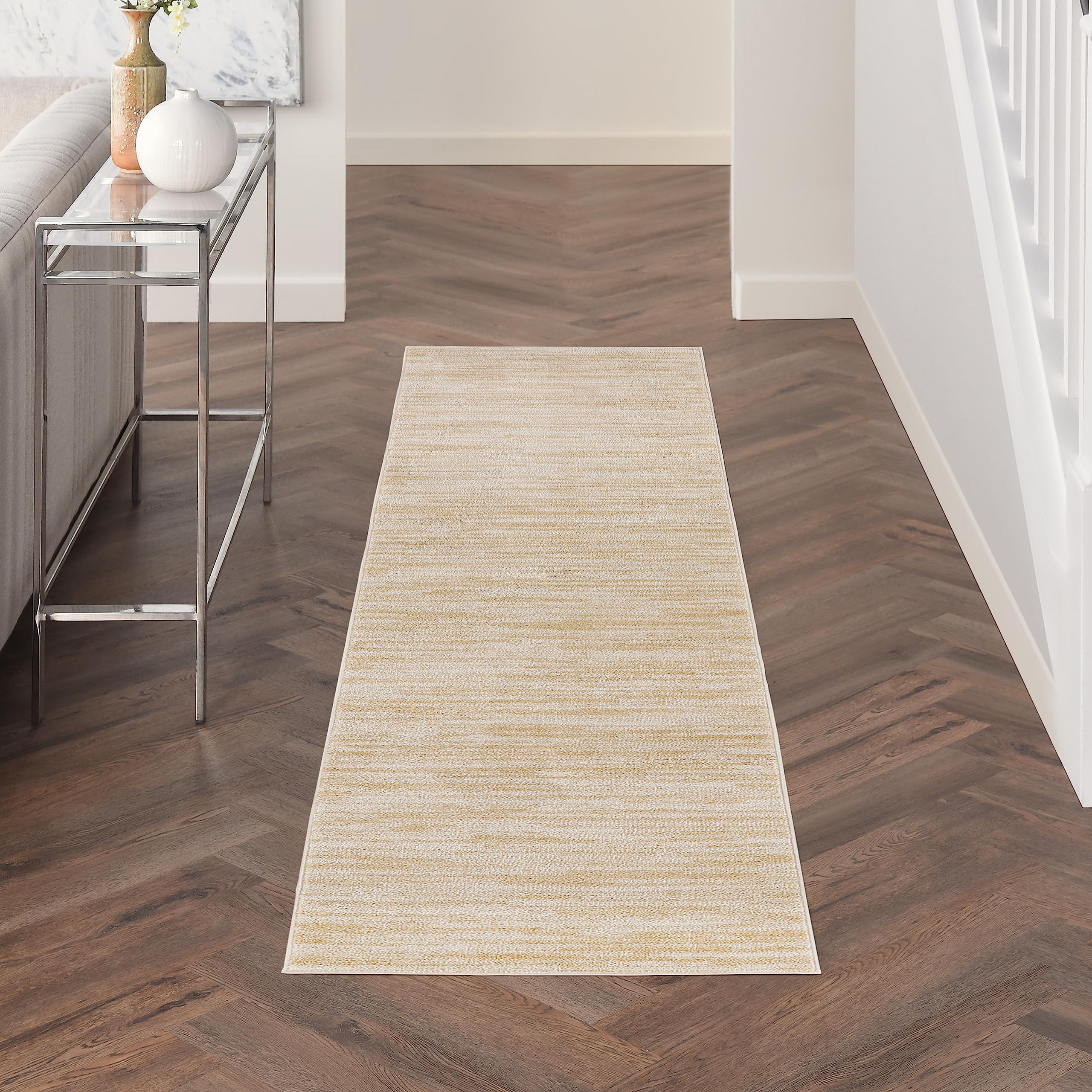 Nourison Essentials Indoor/Outdoor Ivory Gold 2' X 6' Area Rug, Easy Cleaning, Non Shedding, Bed Room, Living Room, Dining Room,