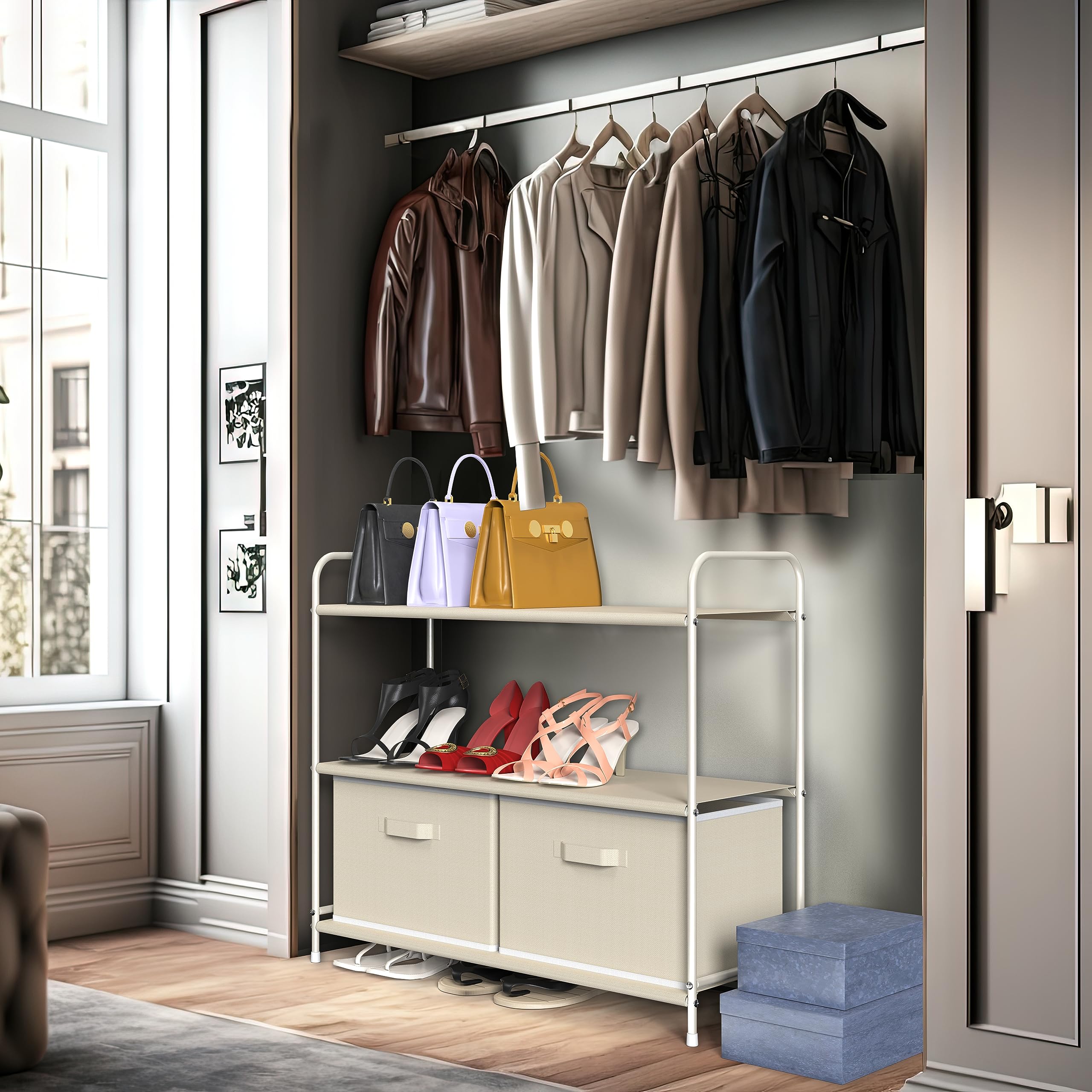 Simple Houseware 3-Tier Closet Storage With 2 Drawers, Beige