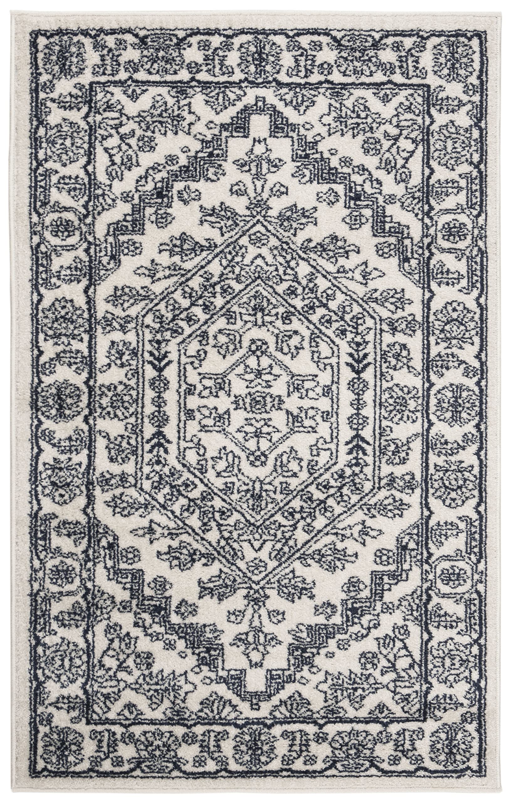 SAFAVIEH Adirondack Collection Accent Rug - 26 x 4, Ivory & Navy, Oriental Medallion Design, Non-Shedding & Easy Care, Ideal f