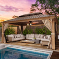 Yoleny 12' X 16' Gazebo, Hardtop Wood-Looking Gazebo With Galvanized Steel Double Roof, Aluminum Frame With Netting And Curtains