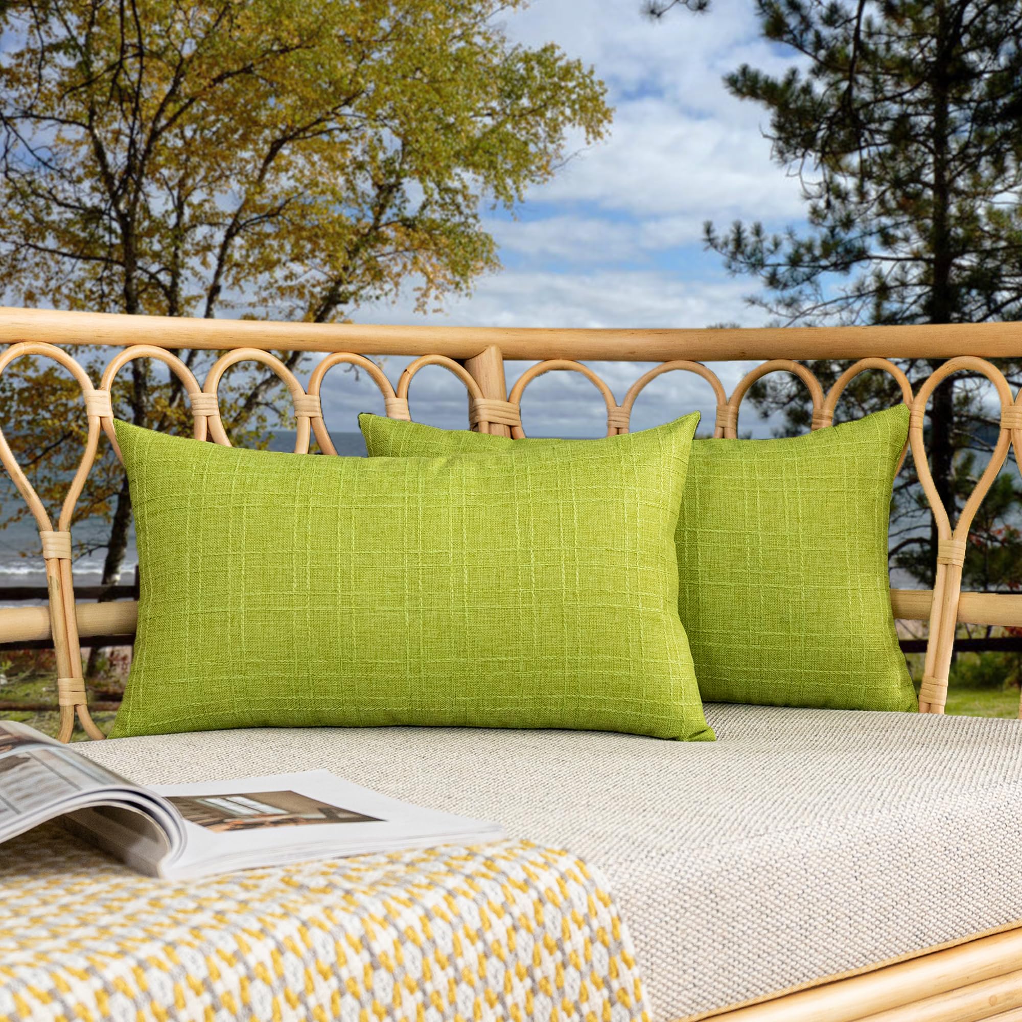 Kevin Textile Pack Of 2 Outdoor Waterproof Throw Pillow Covers Decorative Square Outdoor Checkered Pillows Cushion Case Patio Pi