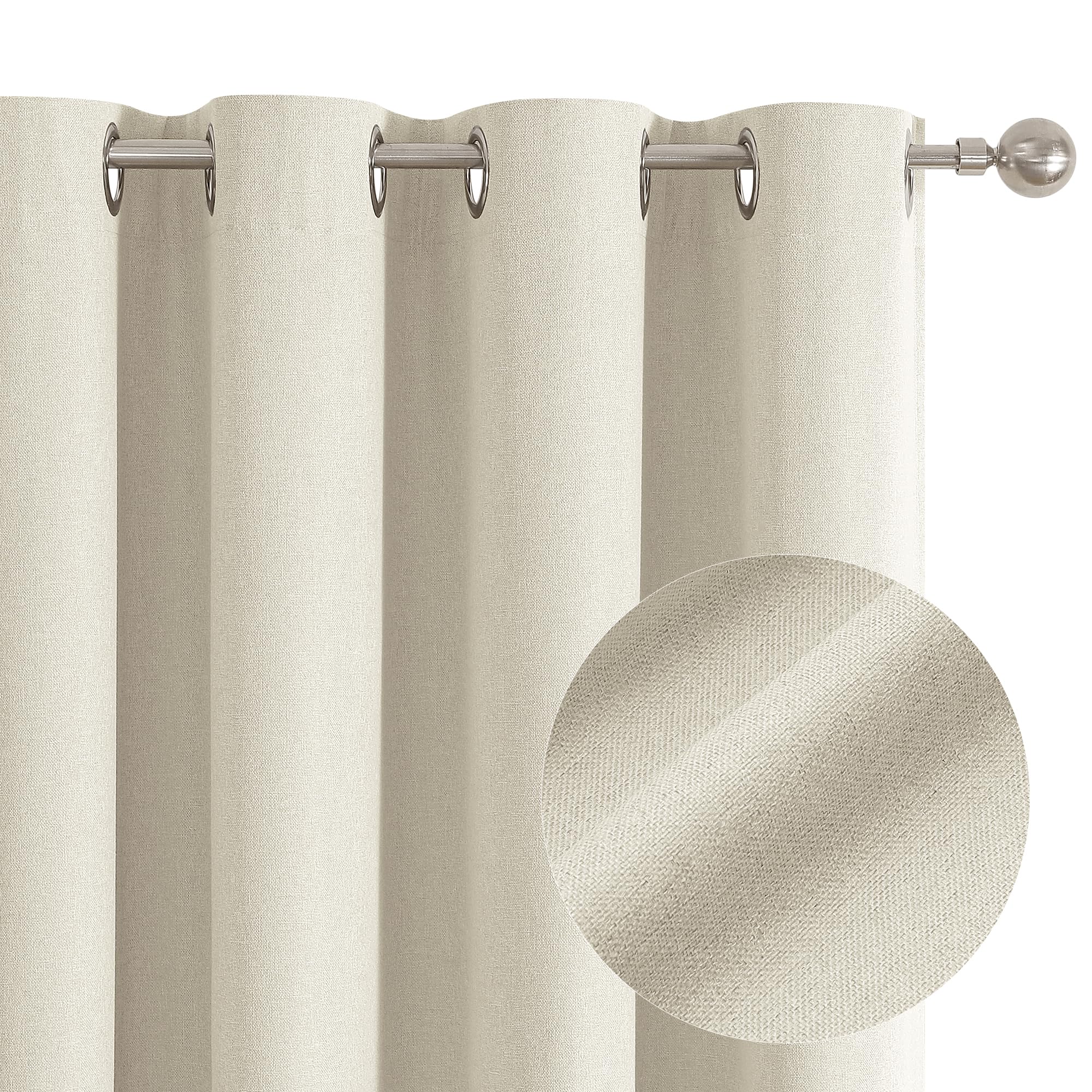 90 Inch Long Blackout Curtains For Living Room 2 Panel Set Linen Natural Birch Cream Full Light Blocking Thermal Curtain For Sli