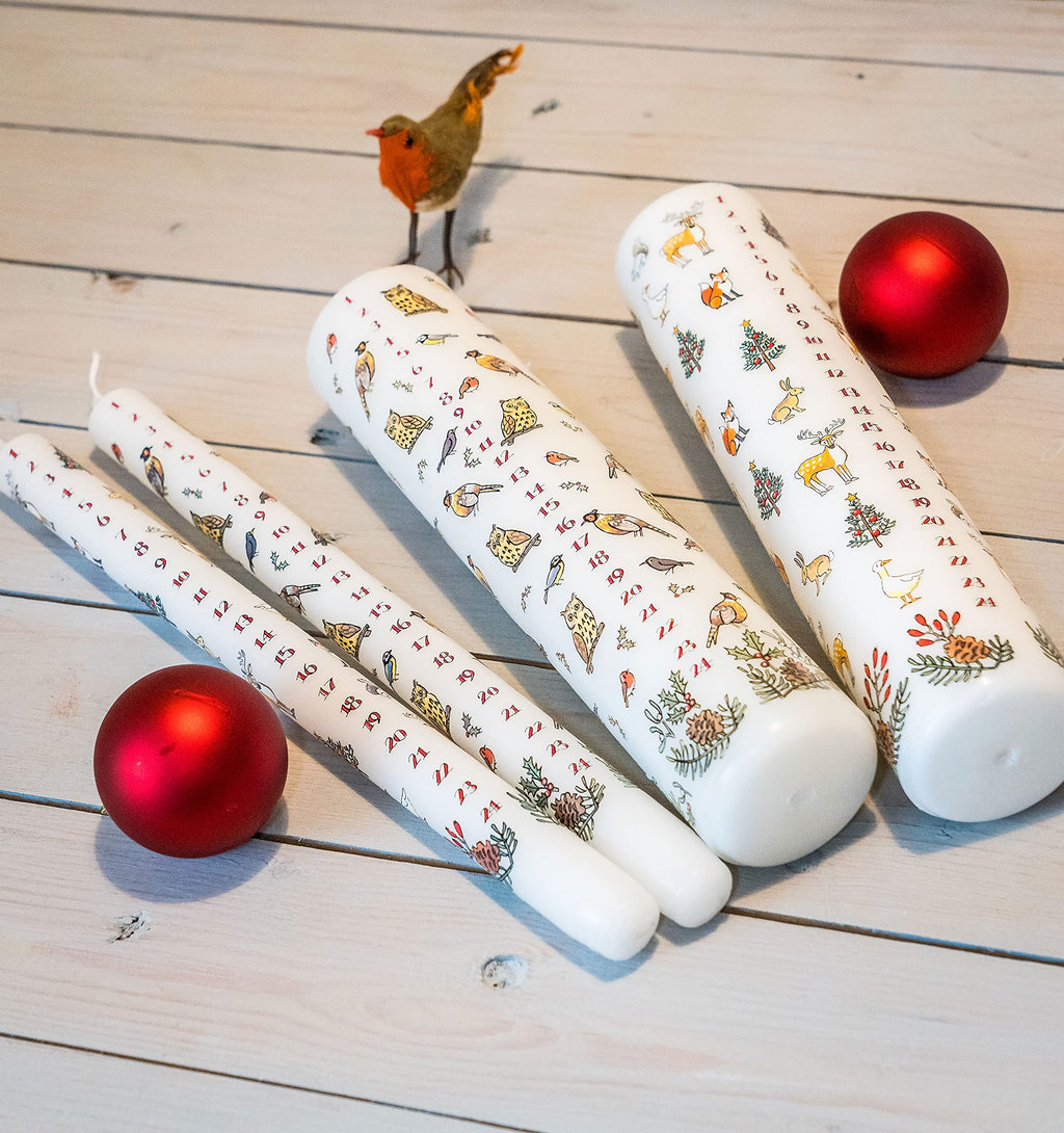 Alison Gardiner Christmas Advent Calendar Wax Dinner Candle 'Winter Wildlife' 12 Hours Burn Time Made In England