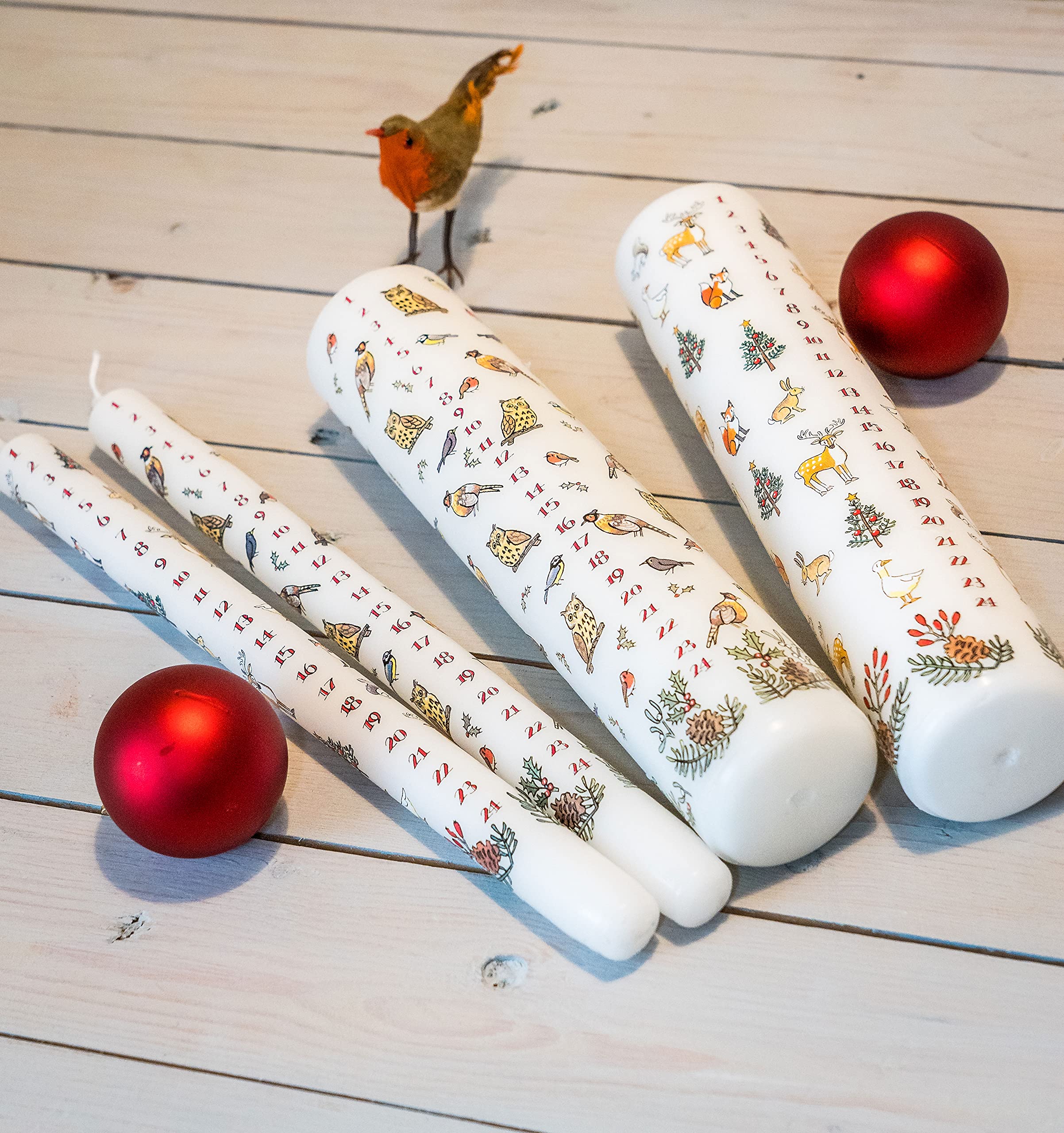 Alison Gardiner Christmas Advent Calendar Wax Dinner Candle 'Winter Wildlife' 12 Hours Burn Time Made In England