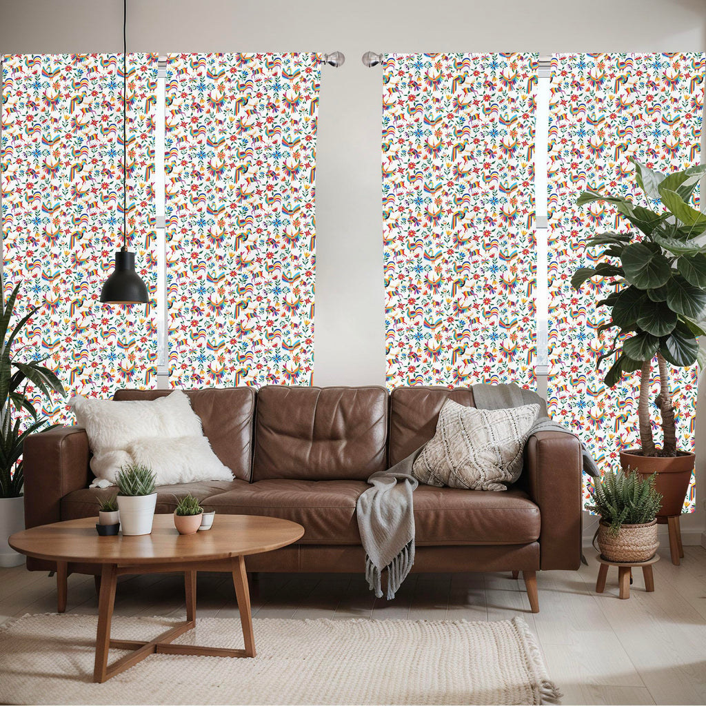 Ambesonne Mexican Window Curtains Pack Of 2, Traditional Latin American Art Design Natural Inspirations Flowers And Birds, Light