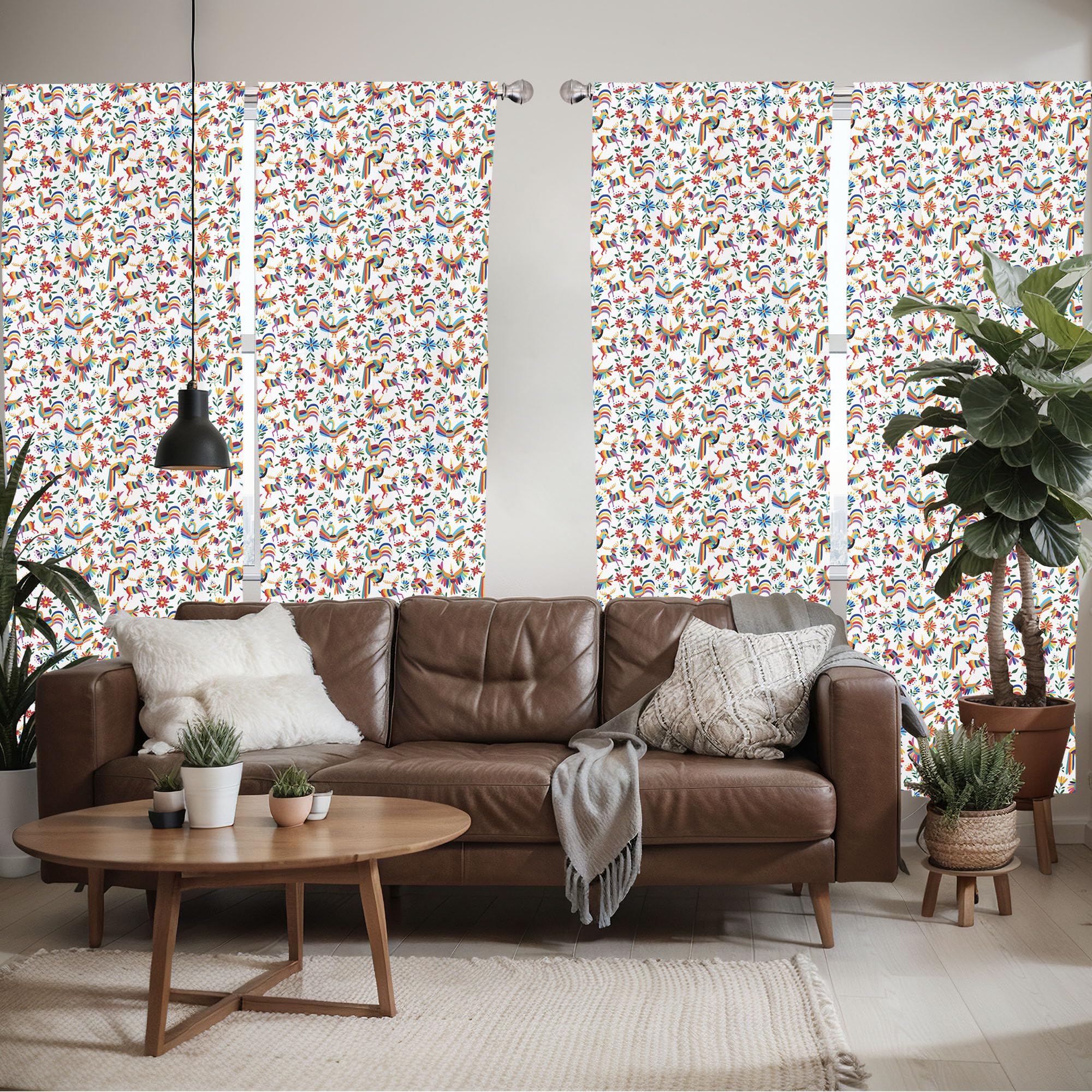 Ambesonne Mexican Window Curtains Pack Of 2, Traditional Latin American Art Design Natural Inspirations Flowers And Birds, Light