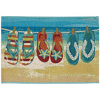 Liora Manne Esencia Machine Washable Non-Slip Low Profile Indoor/Outdoor Mat-Transitional, Coastal, Beach, Whimsical, Flip Flops Forever Blue 2' X 2'10'