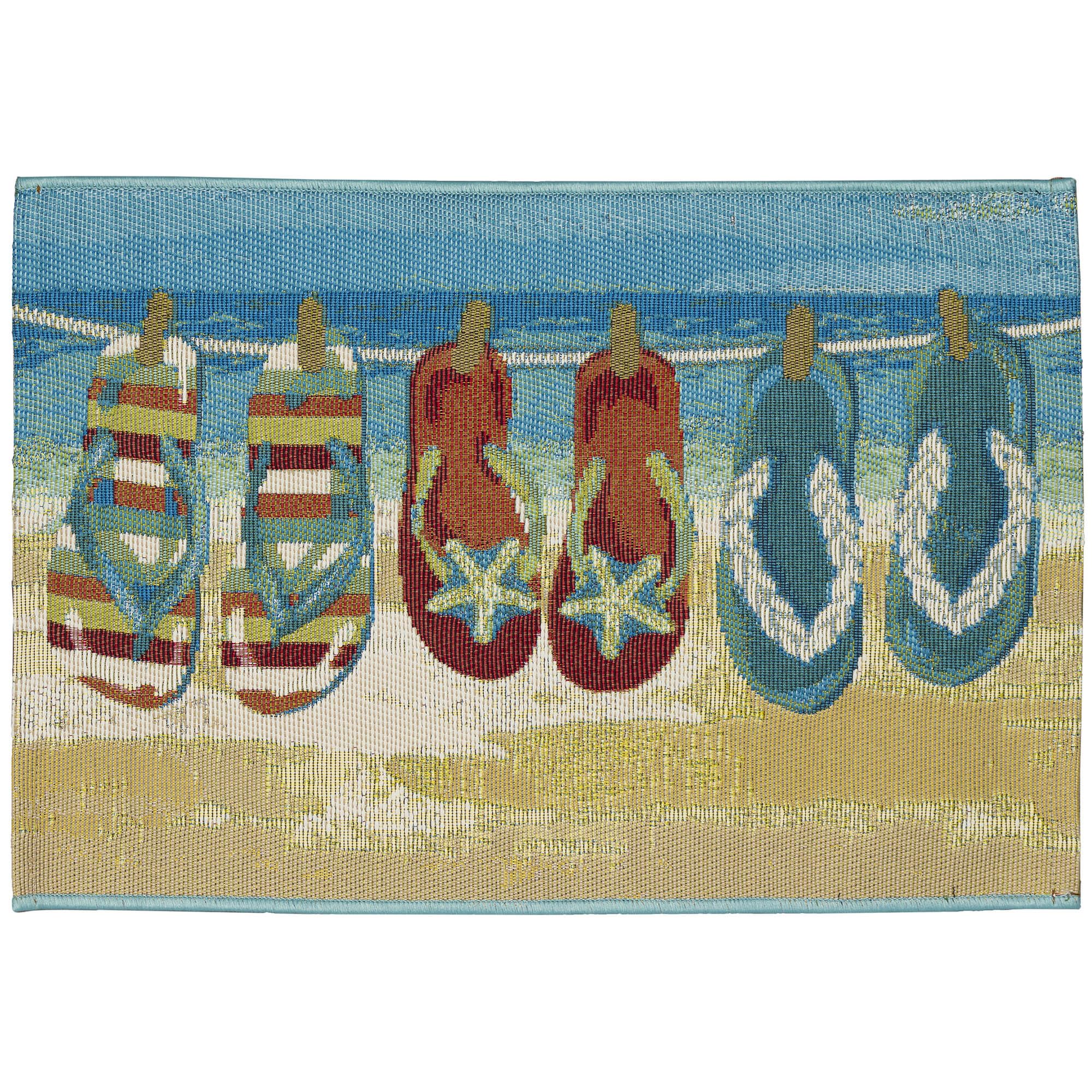 Liora Manne Esencia Machine Washable Non-Slip Low Profile Indoor/Outdoor Mat-Transitional, Coastal, Beach, Whimsical, Flip Flops Forever Blue 2' X 2'10'