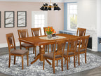 East West Furniture NAPL9-SBR-C 9 Piece Kitchen Table Set Includes a Rectangle Dining Table with Butterfly Leaf and 8 Linen Fabric Upholstered Dining Chairs, 40x78 Inch, Saddle Brown