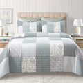 Soul & Lane Memory Lane 3-Piece Cotton Quilt Set - King Size With 2 Shams, Sage Green Patchwork Quilted Comforter, Lightweight C