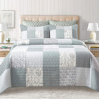 Soul & Lane Memory Lane 3-Piece Cotton Quilt Set - King Size With 2 Shams, Sage Green Patchwork Quilted Comforter, Lightweight C