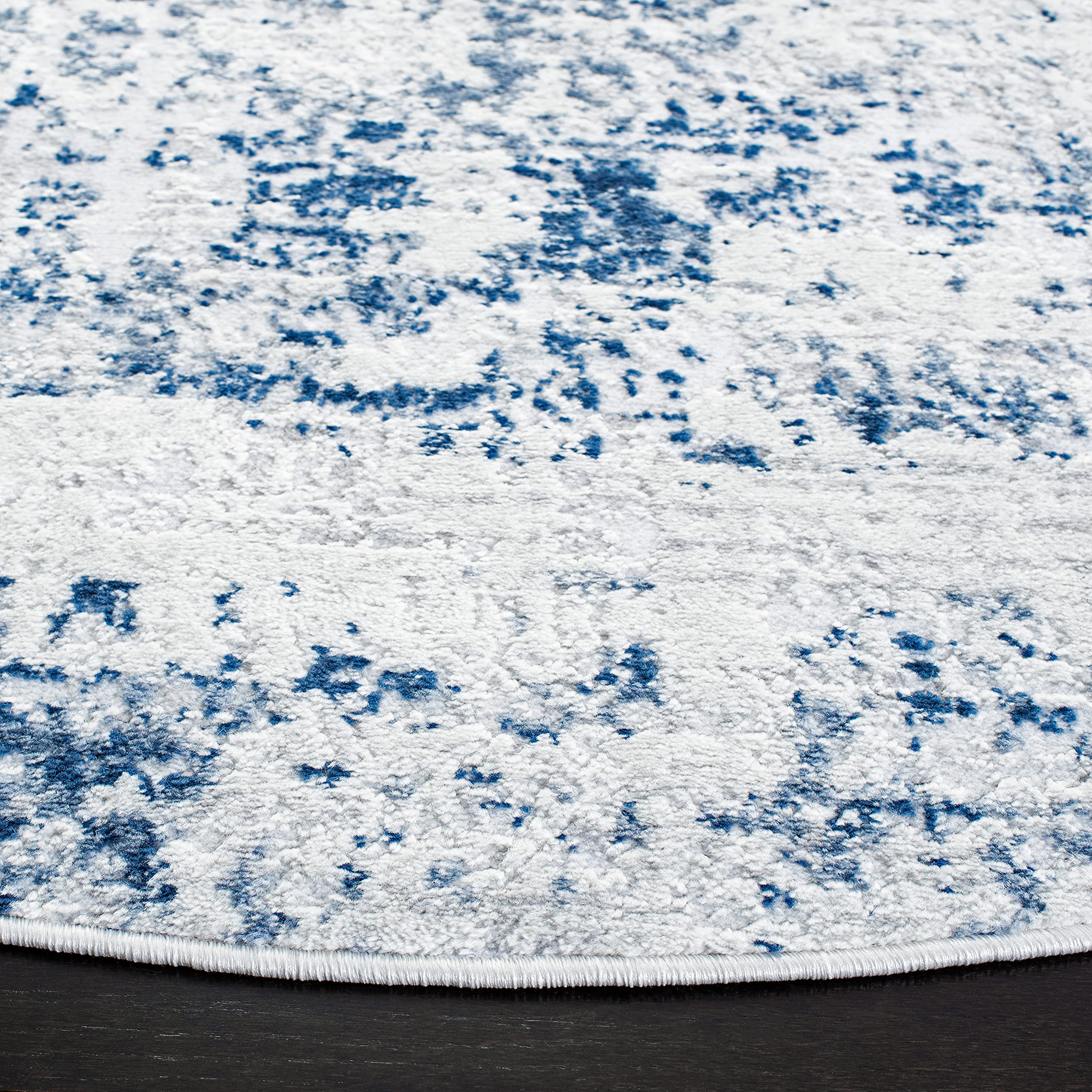 Safavieh Amelia Collection Area Rug - 5'3'' Round, Ivory & Navy, Modern Abstract Design, Non-Shedding & Easy Care, Ideal For Hig