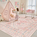 zesthome 7x9 Washable Rugs for Baby Girl, Super Soft Pink Rugs for Nursery Room, Non-Slip Stain Resistant Bedroom Rug, Ultra-Thi