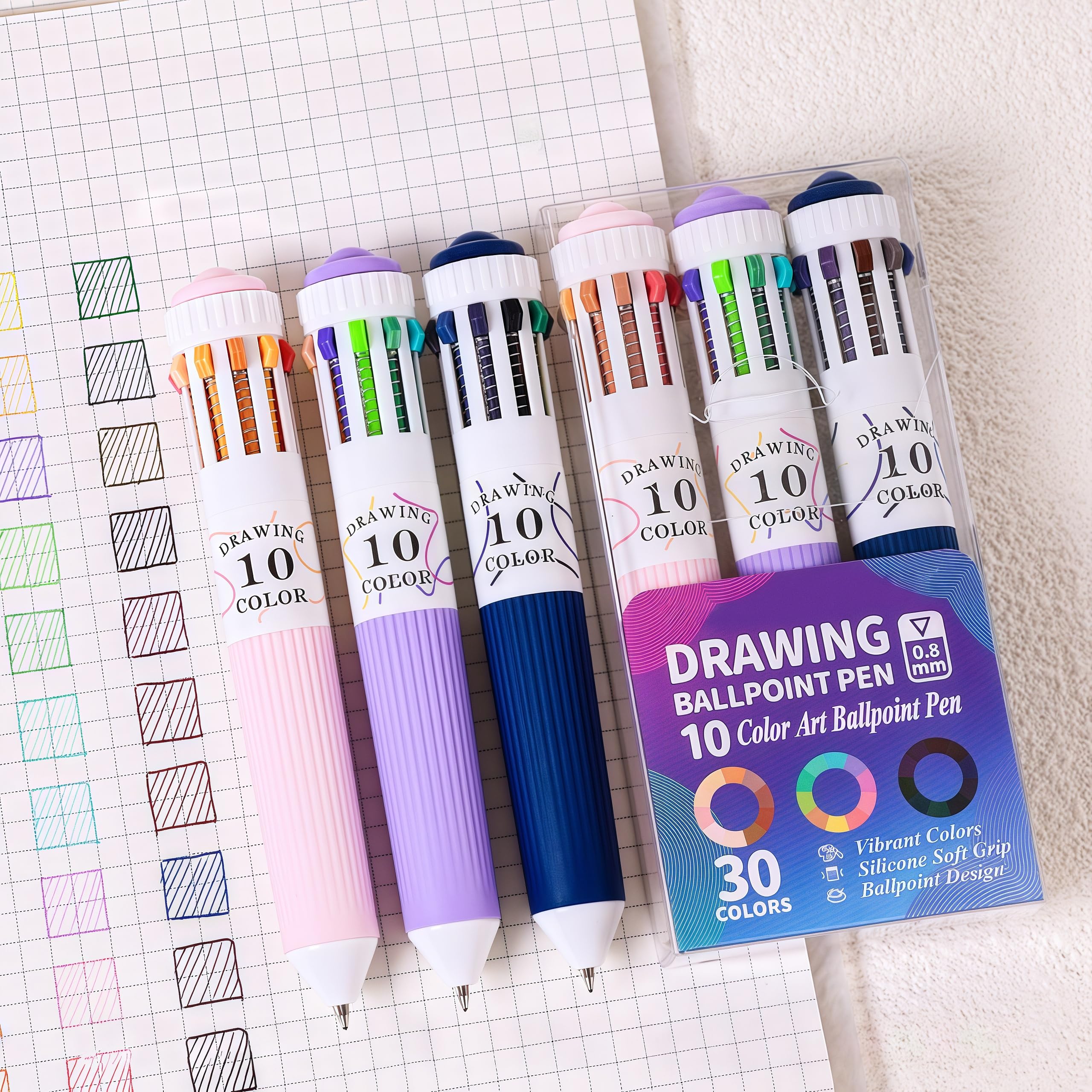 Multicolor Ballpoint Pen 0.8 mm, 10-in-1 Colored Pens Fine Point,Retractable Cute Morandi Ballpoint Pens for Office School Suppl