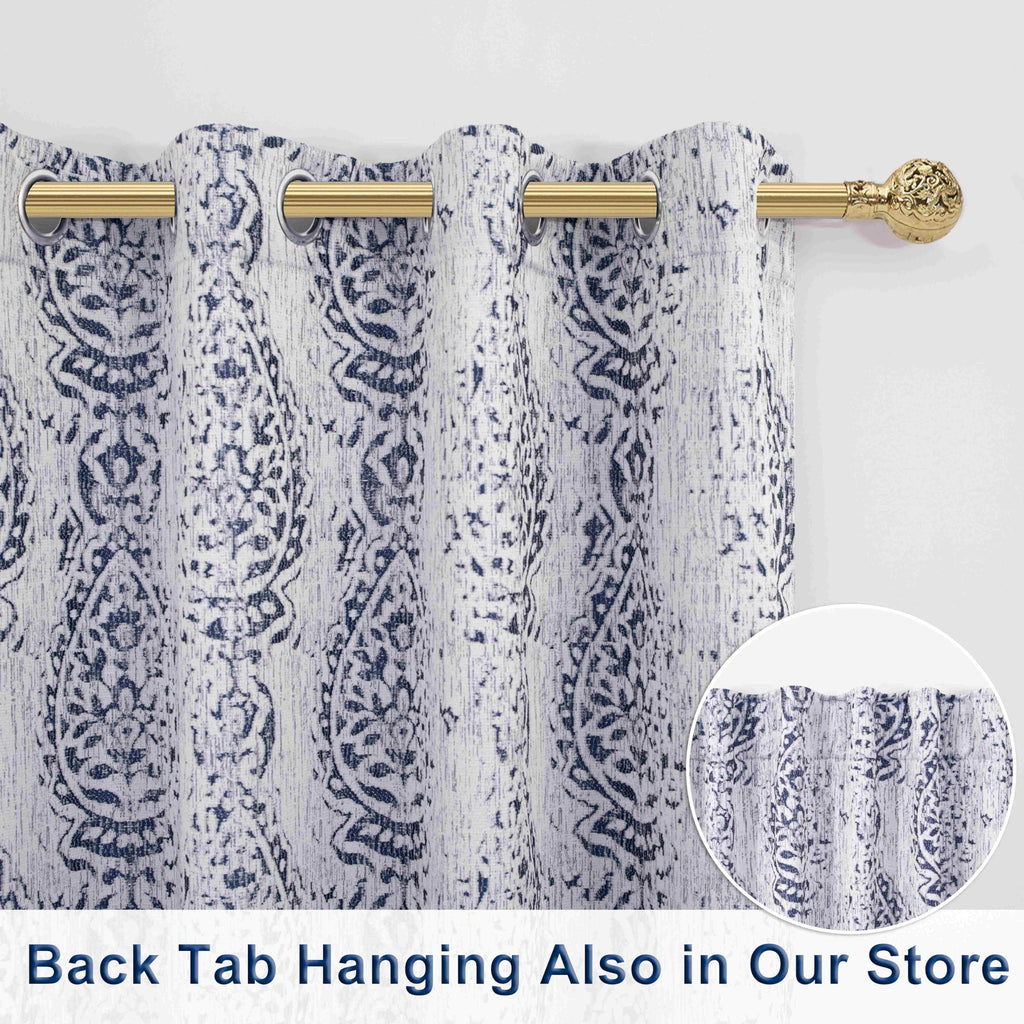 Living Room Curtains 63 Inch Length 2 Panels With Ikat Ogee Design Window Treatments Grommet 50% Heat Blocking Coastal Unique Moroccan Pretty Blackout Curtains For Bedroom Navy Blue And Gray White