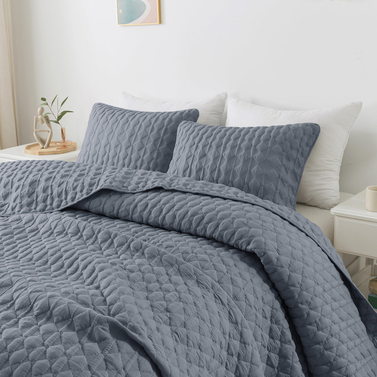 Wdcozy Blue Twin Quit Size Bedding Sets With 1 Pillow Sham, Lightweight Soft Bedspread Coverlet, Quilted Blanket Thin Comforter