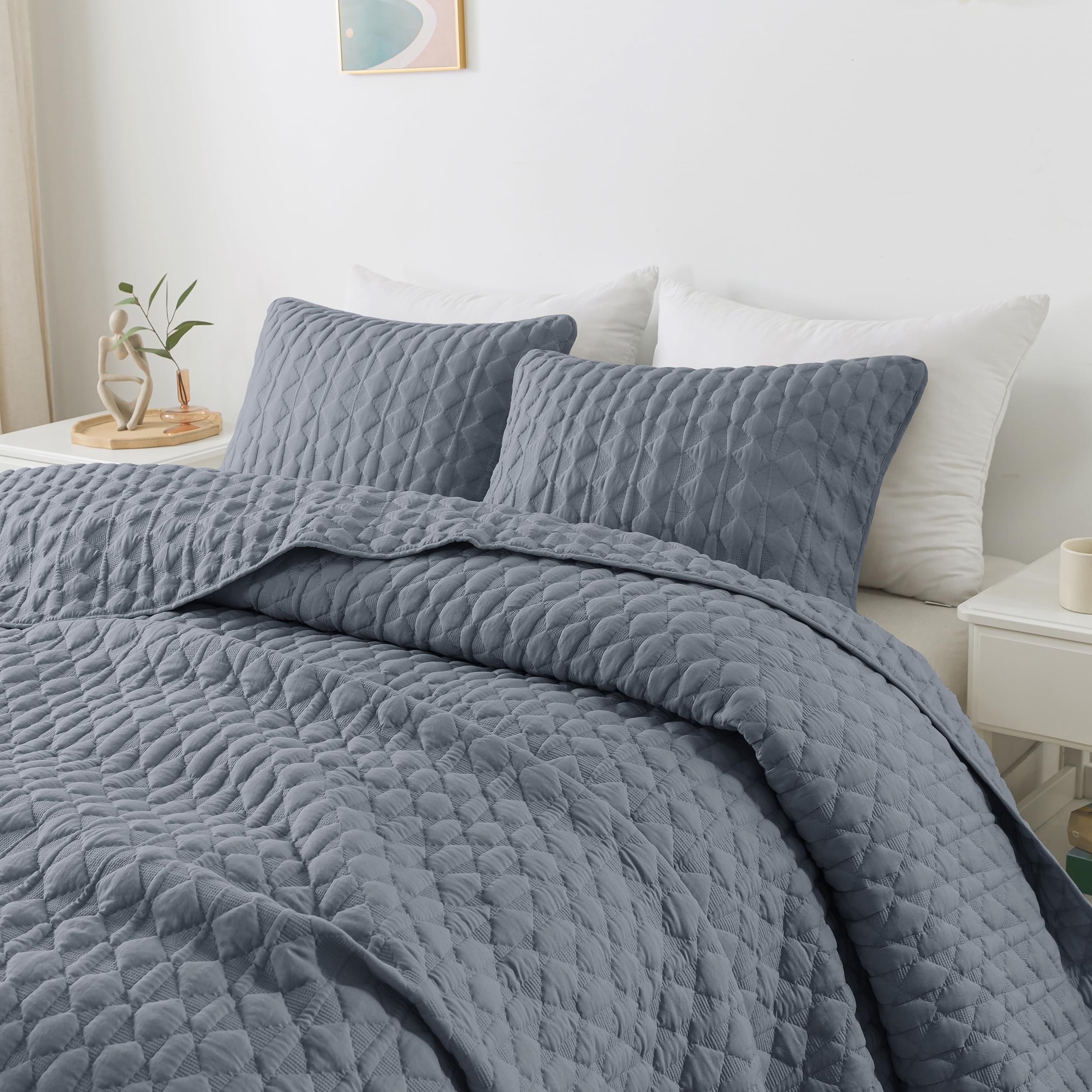 Wdcozy Blue Twin Quit Size Bedding Sets With 1 Pillow Sham, Lightweight Soft Bedspread Coverlet, Quilted Blanket Thin Comforter