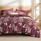 Bedsure Burgundy Full Comforter Set - 7 Pieces Floral Bedding Sets Full Bed In A Bag With Reversible Botanical Flowers Comforter, Sheets, Pillowcases & Shams