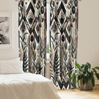 Ambesonne Leafy Art Window Curtains Pack Of 2, Modern Boho Composition Of Abstract Rhombus Detailed Leaves Flowery, Lightweight