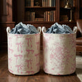 2Pcs Pink Bow Cute Girls Laundry Basket Floral Baby Nursery Hamper Adorable Room Decor Foldable Oxford Cloth Tote Clothes Storag