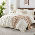 Andency California King Size Comforter Set With Sheets Ivory - 7 Pieces Cal King Bed In A Bag Boho Bedding Sets, Ivory Bed Set W
