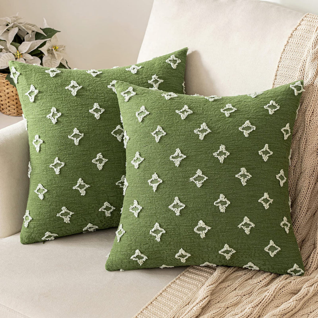 Miulee Set Of 2 Decorative Throw Pillow Covers Rhombic Jacquard Pillowcase Soft Square Cushion Case For Summer Couch Sofa Bed Bedroom Living Room, 20X20 Inch, Moss Green