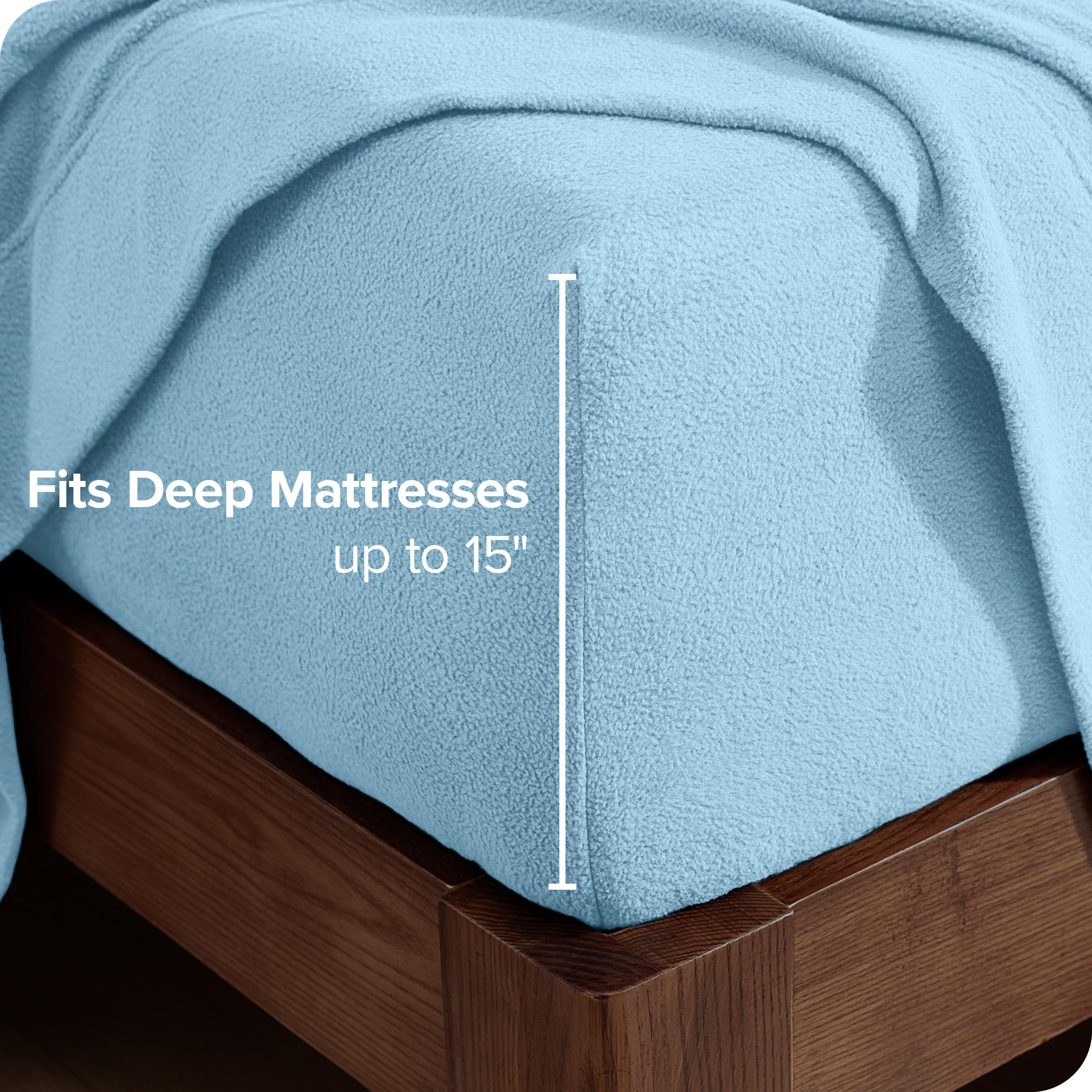Bare Home Super Soft Fleece Fitted Sheet - Queen Size - Extra Plush Polar Fleece - Deep Pocket - All Season Cozy Warmth (Queen,