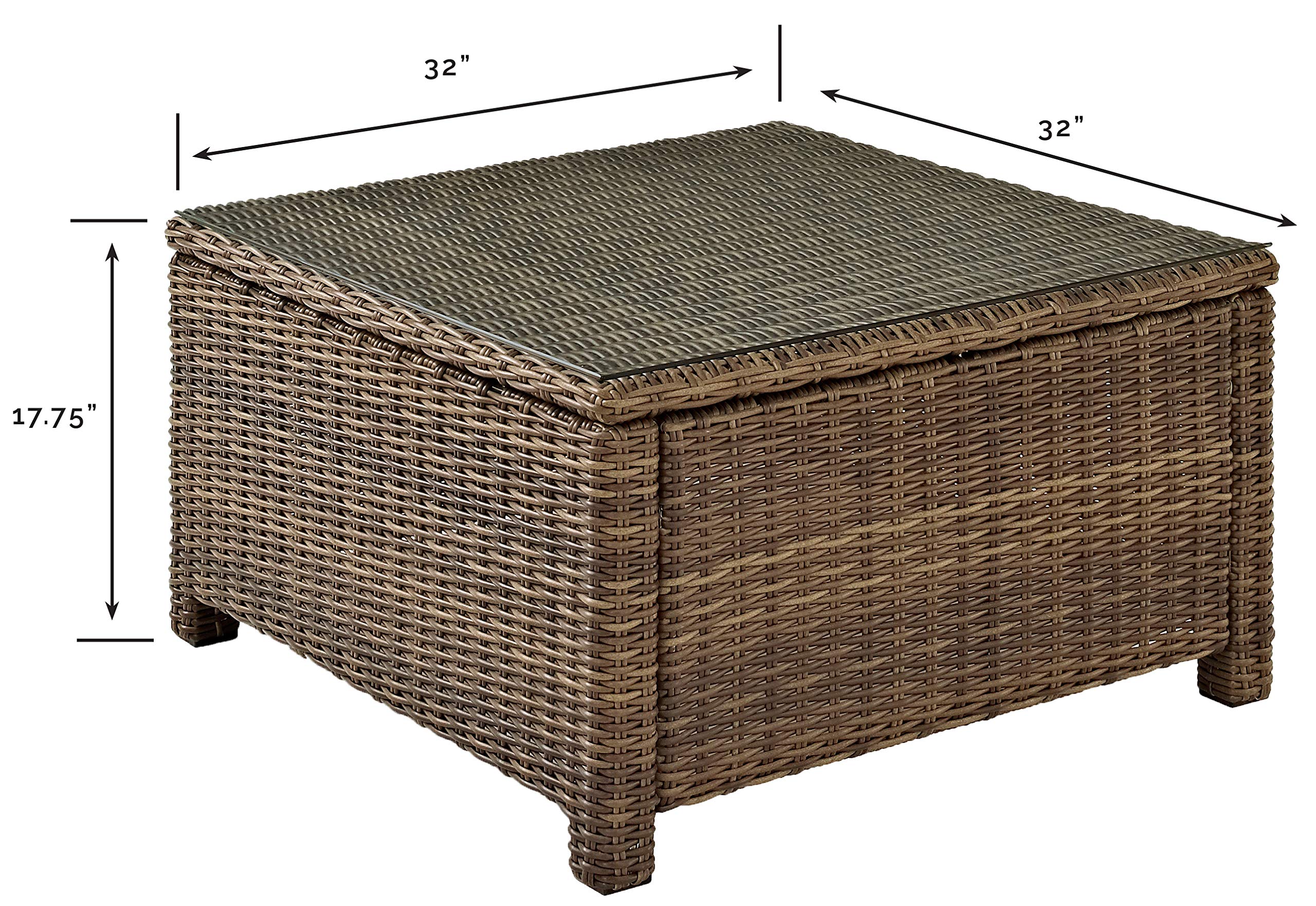 Crosley Furniture Bradenton All Weather Rattan Wicker Outdoor Sectional Coffee Table For Patio, Deck, Porch, Brown