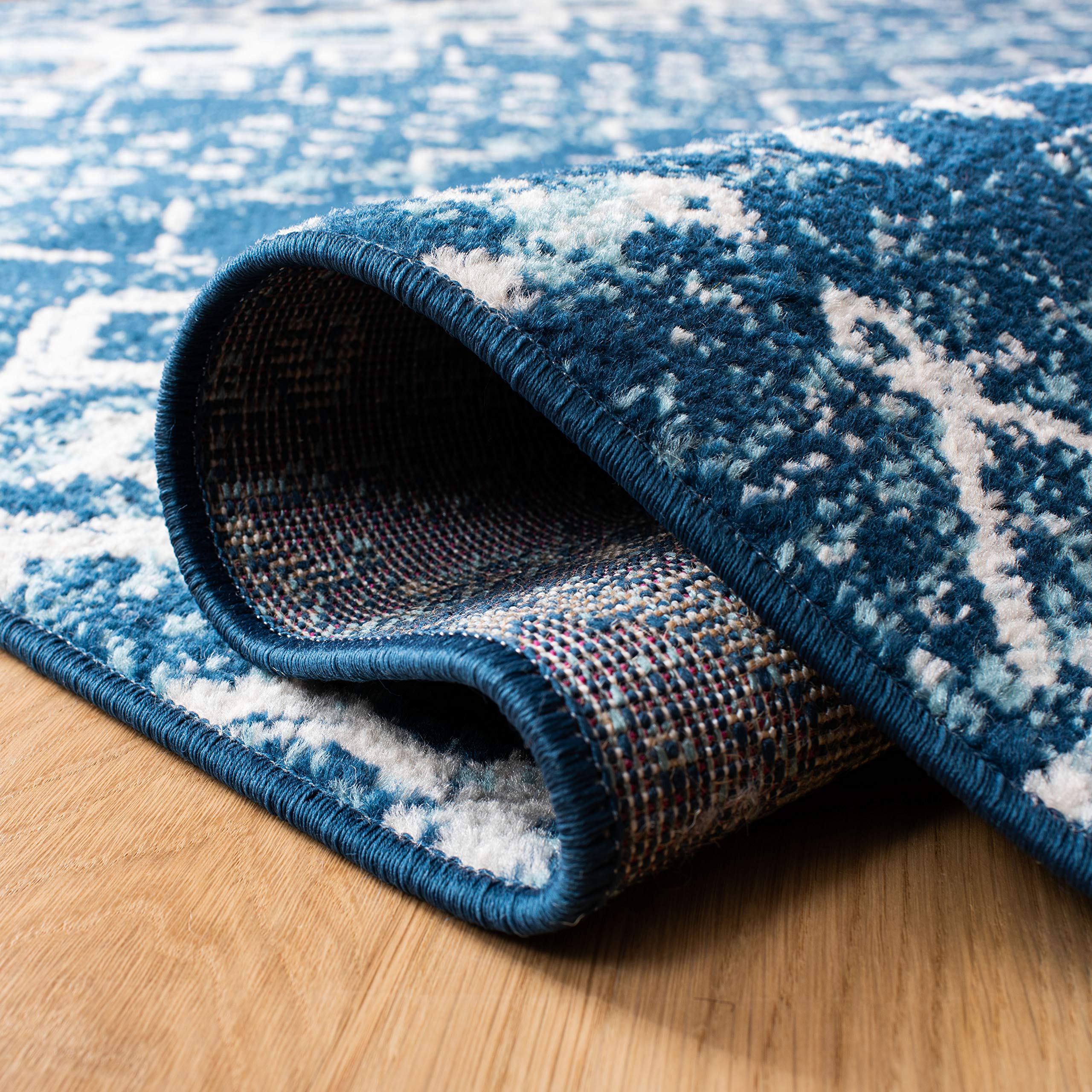 Safavieh Amsterdam Collection Runner Rug - 2'3'' X 6', Navy & Beige, Moroccan Boho Design, Non-Shedding & Easy Care, Ideal For H