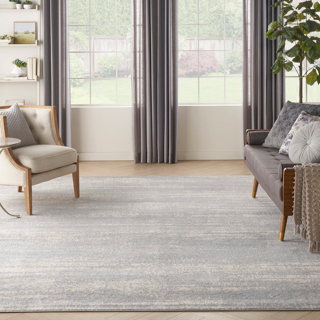 Nourison Essentials Indoor/Outdoor Solid Abstract Grey/Beige 10' X 14' Area Rug, Easy Cleaning, Non Shedding, Bed Room, Living Room, Dining Room, Backyard, Deck, Patio (10X14)