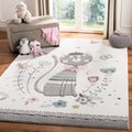 SAFAVIEH Carousel Kids Collection Accent Rug - 4 x 6, Ivory & Pink, Cat Design, Non-Shedding & Easy Care, Ideal for High Traff