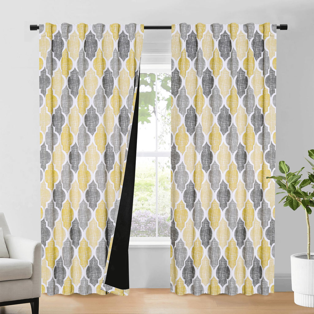 Beauoop Back Tab 100% Blackout Window Curtain Panels Moroccan Geo Print Room Darkening Thermal Insulated Energy Saving Drapes Qu