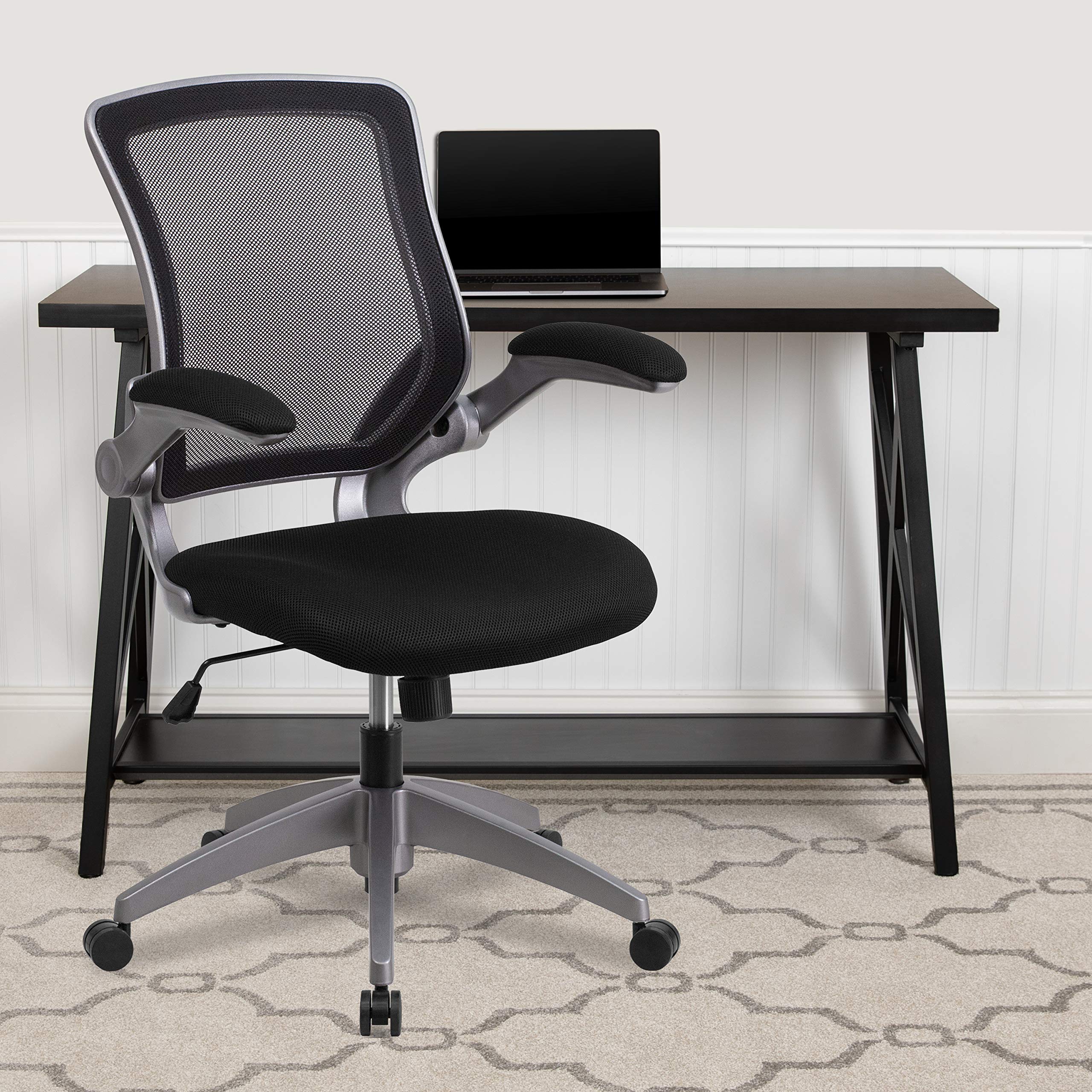 Flash Furniture Kale Mid-Back Black Mesh Swivel Ergonomic Task Office Chair with Gray Frame and Flip-Up Arms