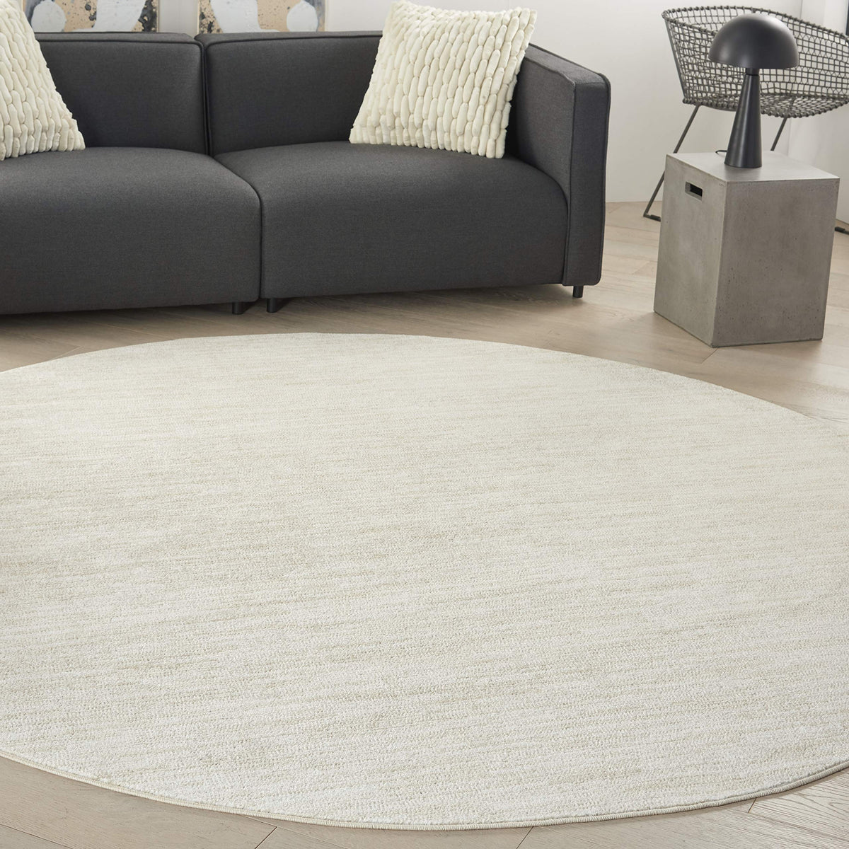 Nourison Essentials Indoor/Outdoor Ivory Beige 8' X Round Area Rug, Easy Cleaning, Non Shedding, Bed Room, Living Room, Dining R