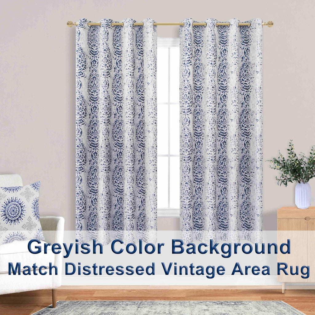 Living Room Curtains 63 Inch Length 2 Panels With Ikat Ogee Design Window Treatments Grommet 50% Heat Blocking Coastal Unique Moroccan Pretty Blackout Curtains For Bedroom Navy Blue And Gray White