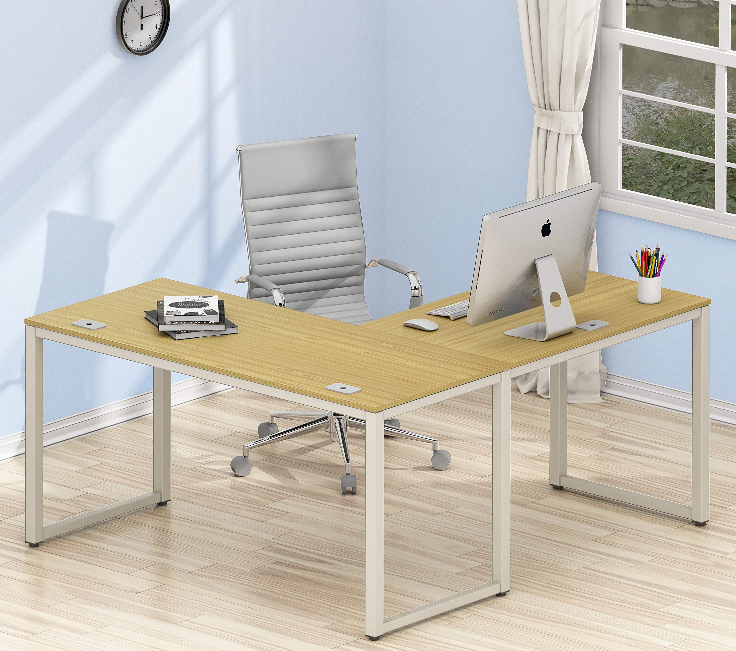 Shw Home Office 55'X60' Large L Shaped Corner Desk, Oak