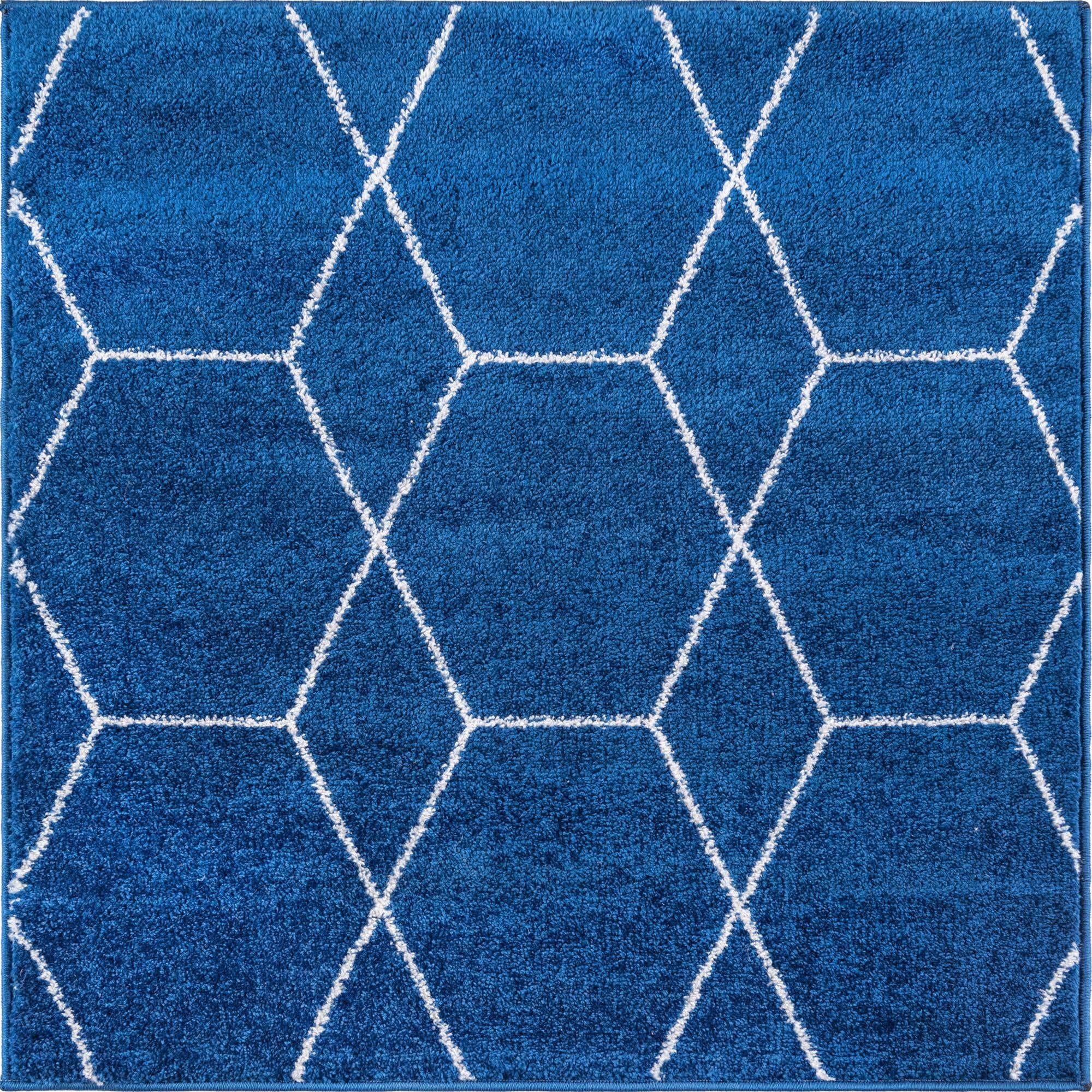 Unique Loom Trellis Frieze Collection Area Rug - Geometric (3 Square, Navy Blue/ Ivory)