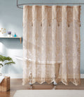 Warm Home Designs Golden Linen Lace Shower Curtain 72 x 72 with Attached Valance & 7 Tassels. Luxury Farmhouse Shower Curtains f