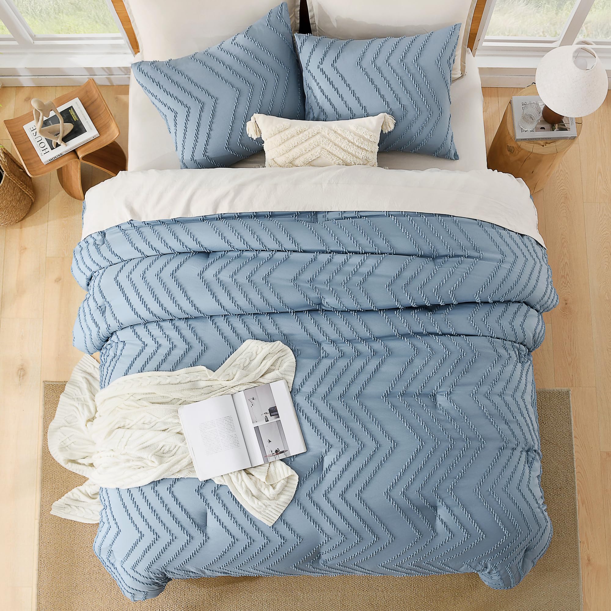 Litanika Grayish Blue Full Comforter Sets, Lightweight Fluffy Bedding Comforter Sets For Bed, 3 Pieces Down Alternative Comforte