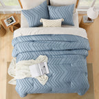 Litanika King Comforter Set Grayish Blue, 3 Pieces Lightweight Tufted Solid Bedding Sets, Down Alternative Comforter Fluffy Bed