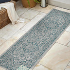 Jonathan Y Smb102C-28 Rozetta Boho Medallion Textured Weave Indoor Outdoor -Area Rug Coastal Bohemian Rustic Glam Easy-Cleaning Bedroom Kitchen Backyard Patio Non Shedding, 2 X 8, Gray/Teal
