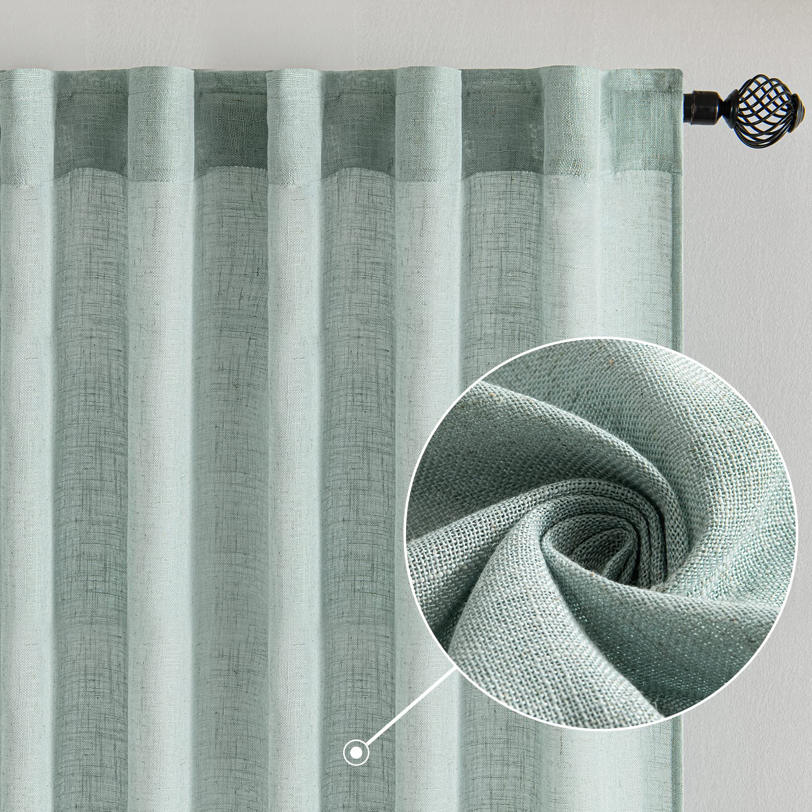 Miulee Dusty Blue Linen Curtains 84 Inch Length 2 Panels For Bedroom Living Room, Soft Thick Linen Textured Window Drapes Semi Sheer Light Filtering Back Tab Rod Pocket Burlap Look, 37X84 Inches