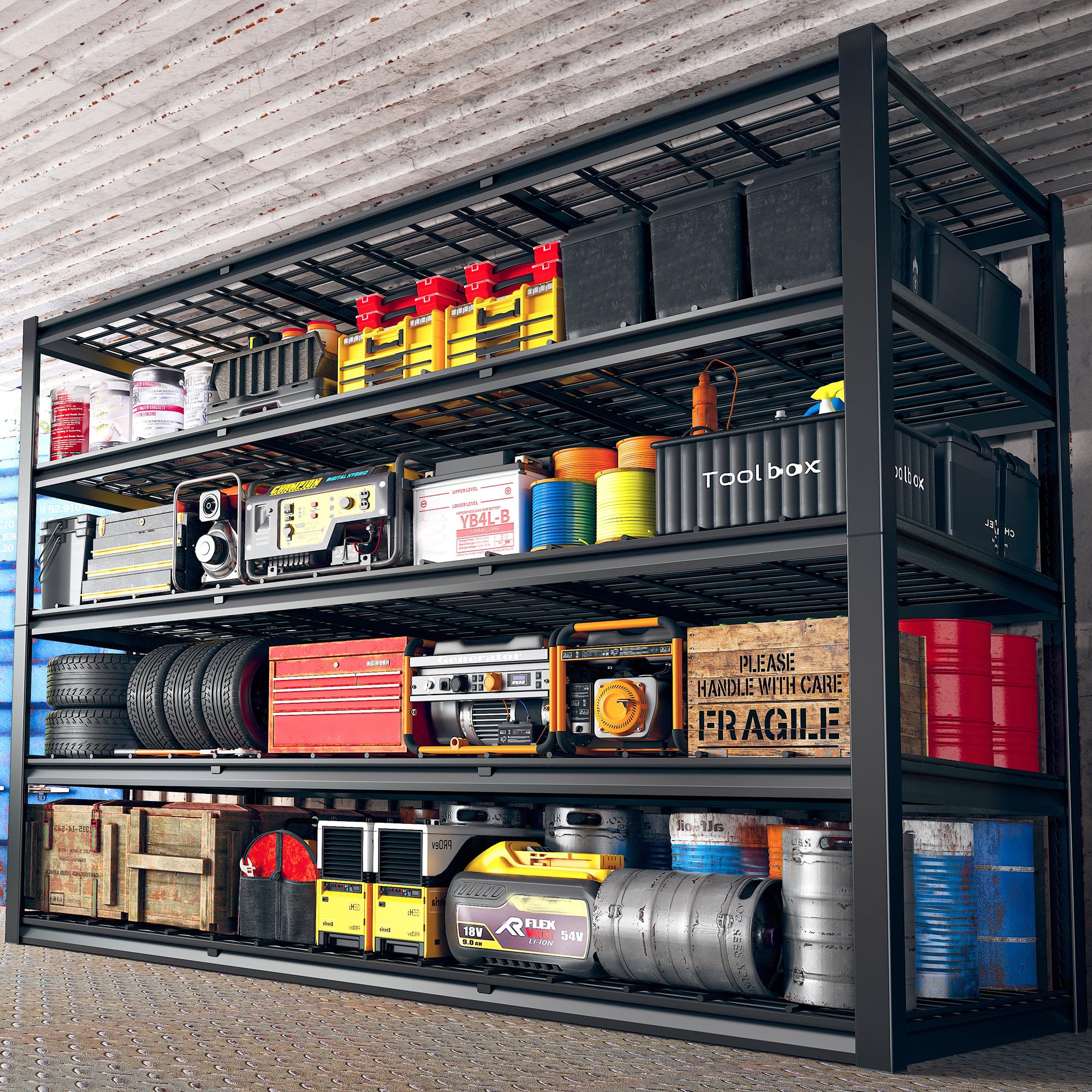 Reibii 60'' W Garage Shelving 3000Lbs Heavy Duty Storage Shelves Adjustable 5 Tier Metal Shelving Unit For Storage Rack Garage S